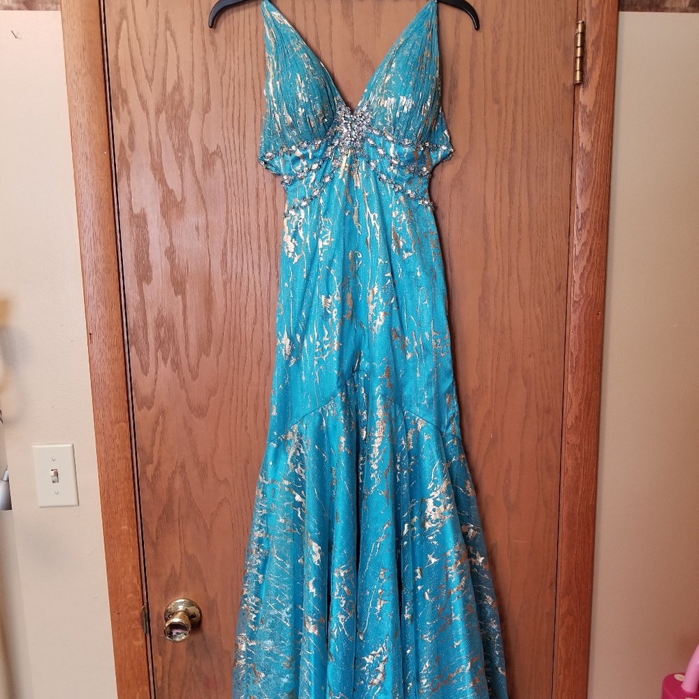 Night Moves Turquoise and Gold Splatter Dress